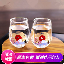 Japan Imports High Wood Pottery Cold Sensation Glass Clear Wine Glass Fuji Mountain Cherry Blossom Glass Water Cup Birthday Present