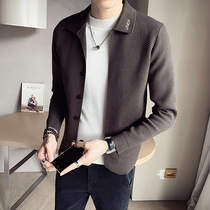High-end spring and autumn knitted cardigan men Korean fashion slim embroidery thin mens lapel wool sweater coat