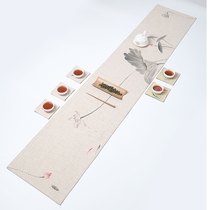 Handdrawn Table Flag Chinese meditative cotton tablecloth long-strip tea table cloth Chinese feng neoclassical tea