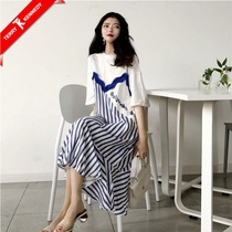 Pregnant women's clothing tide European goods long knee summer fashion aging pregnant women summer dress French retro dress