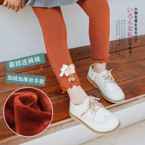 Baby nine leggings autumn and winter plus velvet thickened childrens cotton outside wearing foreign girls socks pants baby open gear