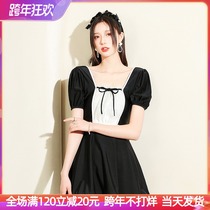 Hot spring womens swimsuit 2021 new students Japanese black short sleeve thin belly covered belly conservative flat corner skirt swimsuit