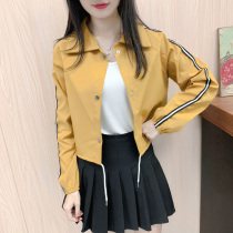 2021 spring and autumn new long-sleeved thin short cardigan breasted drawstring jacket Korean fan jacket top female student