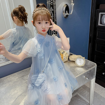 Girl dress for girls dress for summer clothing childrens skirts short sleeves 2022 new foreign air Korean version girl princess skirt summer yarn dress