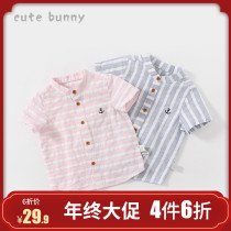 cutebunny baby summer small boy short sleeve shirt foreign style baby cotton shirt thin coat tide