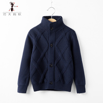  Boys  turtleneck cardigan jacket warm sweater autumn and winter large childrens plus velvet bottoming sweater thickened 3852