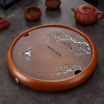 Kongfu tea tray electric wood round pure copper dry tea tray Home storage type tea table tea tray with drain tea tray