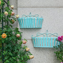 Mu Zi Ge courtyard retro old multi-color wrought iron wall balcony fence flower pot stand indoor wall hanging flower stand