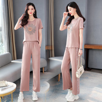 European summer sports leisure suit womens fashion brand fashion small wrinkle chrysanthemum clothes two-piece ins style womens style womens