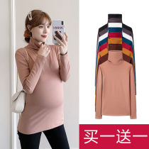 Maternity high-neck base shirt Korean fashion autumn and winter new fashion mom pure cotton plus velvet inside with long-sleeved T-shirt top