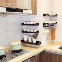 Space aluminum black kitchen condiment shelf Kitchen storage rack Wall-mounted household condiment shelf free of holes