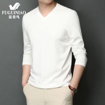 Rich bird mulberry silk T-shirt men long sleeve Spring and Autumn New loose V collar solid color middle-aged men with base shirt