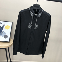 British silk shirt mens embroidered long-sleeved Korean version of the trend handsome sliding material inch clothes casual slim suit shirt trend