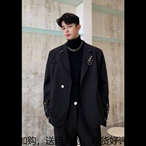 Spring and autumn hair stylist personality loose black suit outside Korean iron ring decoration ins temperament Joker small suit men