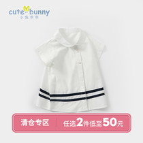 Girls  short-sleeved shirt summer new baby cotton lapel top infant white wild half-sleeved shirt