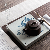 Shengshan antique blue and white ceramic dry foam table pot bearing purple sand pot holder Chinese hand-made tea tea set accessories tea tray