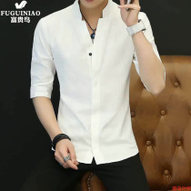 Fugui bird mens pure cotton long sleeve shirt Han version Body Vertical Collar 70% Sleeve Inch Shirt Summer Casual Short Sleeve Shirt