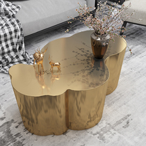 Coffee table Light luxury modern living room Simple small apartment Italian minimalist stainless steel shaped rock board high-end sense coffee table