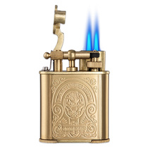 CIGARLOONG CIGAR LIGHTER SET WINDPROOF STRAIGHT-FORWARD VINTAGE BRONZE WITH FLINTSTONE CIGARETTE LIGHTER