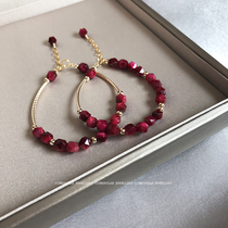 White peach blossom American 14k gold rose red Geometric section Tiger eye stone niche design hand string bracelet