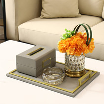 Nordic Grey Leather Paper Towels Box Suit Living-room Tea Table Home Containing Decoration Tray minimalist Plate Soft Fitting