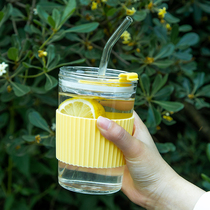 Glass straw cup Adult summer high face value girls portable coffee cup Accompanying cup High temperature resistance net red ins wind