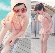 38 Childrens swimsuit Tulle one-piece skirt lace womens single spa swimsuit with swimming cap