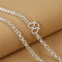 999 sterling silver necklace Womens long sweater chain O-shaped chain high-grade foot silver circle circle couple chain silver jewelry