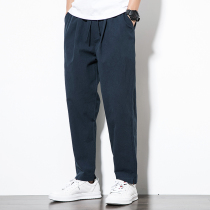 men's summer loose thin sports pants trendy all match linen pants chinese style straight cotton linen pants