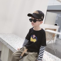 2019 New autumn children hip hop top boys striped sleeve fake two versatile T-shirt shirt Spring and Autumn Sweater tide