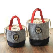 Export Japanese little bear small canvas bag Hand bag lunch box bag cylinder round canvas lunch bag