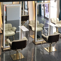 Barber shop mirror table floor simple stainless steel with lamp single-sided double-sided hair cutting mirror full body against wall hair salon mirror