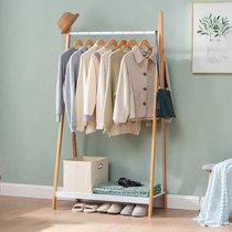 Solid wood household hanger Simple living room floor coat rack bedroom hanger rack