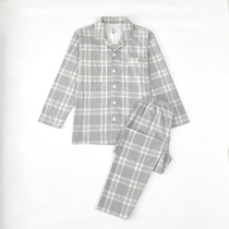 IKEA simple Japanese spring and summer color spinning home service adult couple cotton plaid pajamas for men and women Korean casual