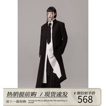 VAPOURBLUE original innovative Chinese style stand collar windbreaker autumn mens and womens high-end black casual mid-length coat