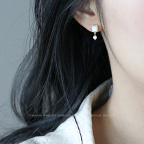 Recommended full body 925 sterling silver square white butterfly shell zircon stud earrings simple and versatile high-grade sense earrings for women