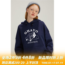 square houlest2021 original fun printed hooded sweater loose red long-sleeved college wind top