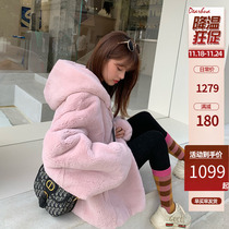 Dearhua Small Florist 'Cream Puff' 21 New Imported Rabbit Fur Hooded Stand Collar Jacket T48