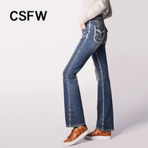 This flavor original high-quality English style thick line jeans womens straight tube waist thin elastic autumn and winter 2021