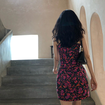 ACHI bandeau fine suspender dress womens summer waist thin temperament French retro slim sexy floral skirt