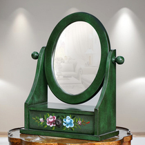 American country retro painted vanity mirror elliptical mirror economical table mirror with drawer mini storage box