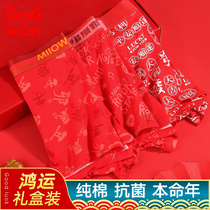 Cat mans life mens underwear boys pants boys flat corner shorts head wedding pure cotton crotch antibacterial big red men s