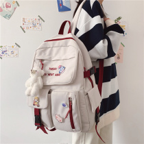 ins large capacity school bag female Korean version of high school students backpack Junior high school students wild forest Japanese contrast color shoulder bag