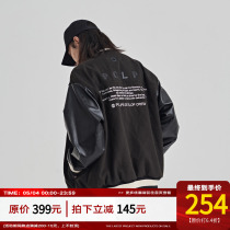 PCLP Universal Alphabet Collared Sleeves Black Baseball Suit National Tide Card Spring Autumn Season Jacket Jacket Man