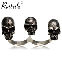 ruibeila (Clearance) 925 Retro Punk Do Old Finger Ring Ring Personality Skull Thai Silver