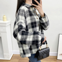 Long loose thickened woolen plaid shirt women 2021 Autumn New Korean Net red long sleeve coat coat