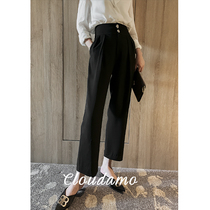 Black suit pants womens early autumn loose high wide waist straight tube fashion slim slim fit Joker casual hanging ankle-length pants