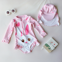  Korean childrens swimsuit Summer one-piece rabbit long-sleeved sunscreen baby cute childrens little princess girls swimsuit