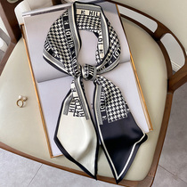 Thousand birds silk scarves womens small strips spring and autumn Joker suit shirt decoration small scarf hair belt bag Tide