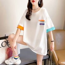 Summer Gestational Woman Dress Splicing Color Wind Short Sleeve T-shirt Woman 2021 New big code Easy Wins Pregnant pregnant womens blouses